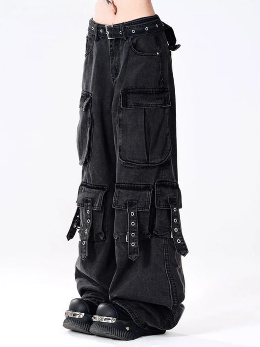 Gothic Punk Women Y2k Japanese Streetwear Design Cargo Pants Denim Pants Long Trouser Vintage Aesthetic Grunge Jeans Baggy New