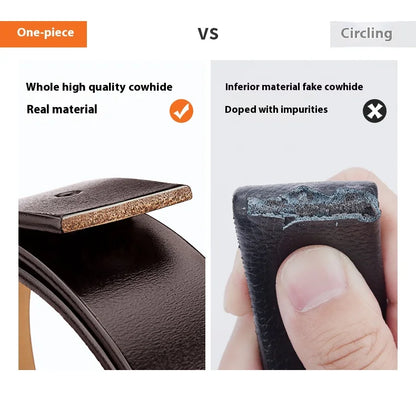 Men's Genuine Leather Belt - High-Quality Cowhide Leather Pin Buckle Belt with Alloy Clasp, Premium Men's Cowboy Belt
