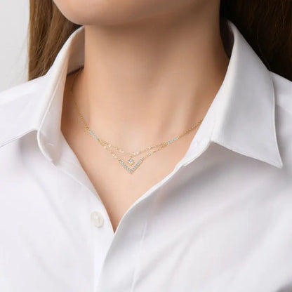 Sparkling 3mm&1.8mm Round Moissanite Necklace 925 Sterling Silver Fashion V-Shape Necklaces for Women Fine Jewelry Gift