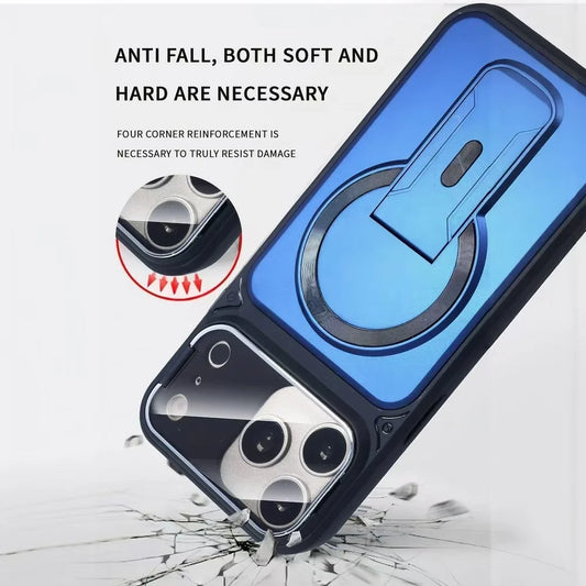For iPhone 11 12 13 14 15 16 17 Pro Max Plus Case Compatible with MagSafe Invisible Stand Flip Camera  Matte Frosted Cover