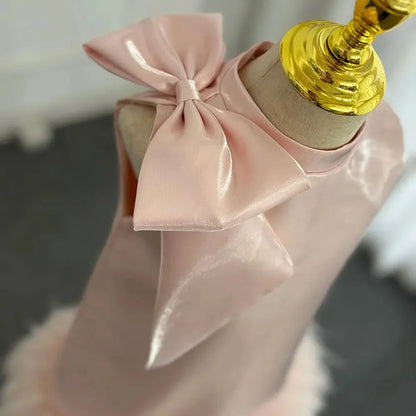 Customized Pink Flower Girl Dresses For Wedding Satin Feather With Bow Princess Birthday Party First Communion Pageant Ball Gown