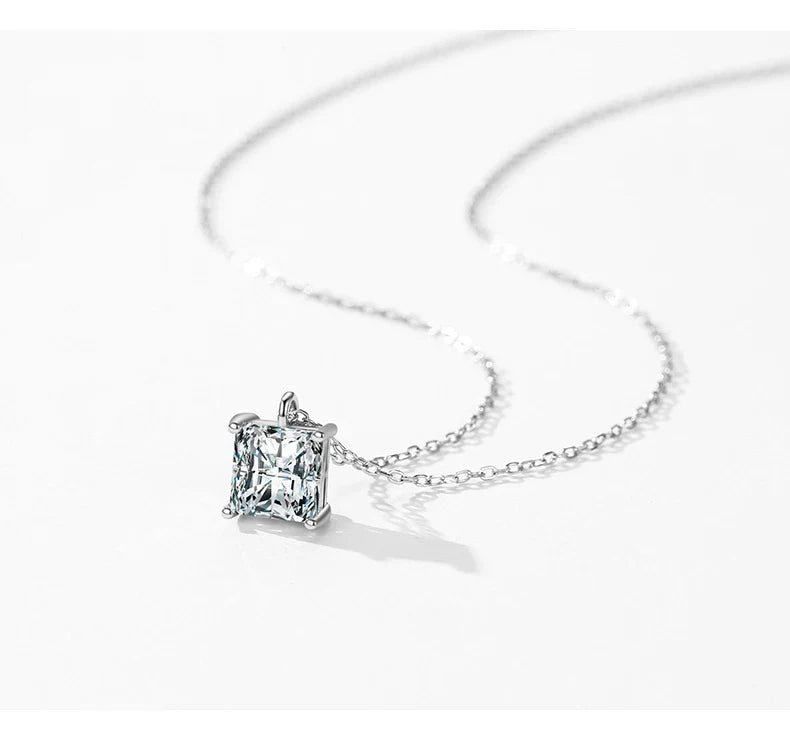 925 Sterling Silver Square Sparkling AAAAA CZ Pendant Necklace Platinum Plated Neck Chain for Wowen Weddng Fine Jewelry