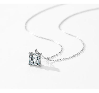 925 Sterling Silver Square Sparkling AAAAA CZ Pendant Necklace Platinum Plated Neck Chain for Wowen Weddng Fine Jewelry