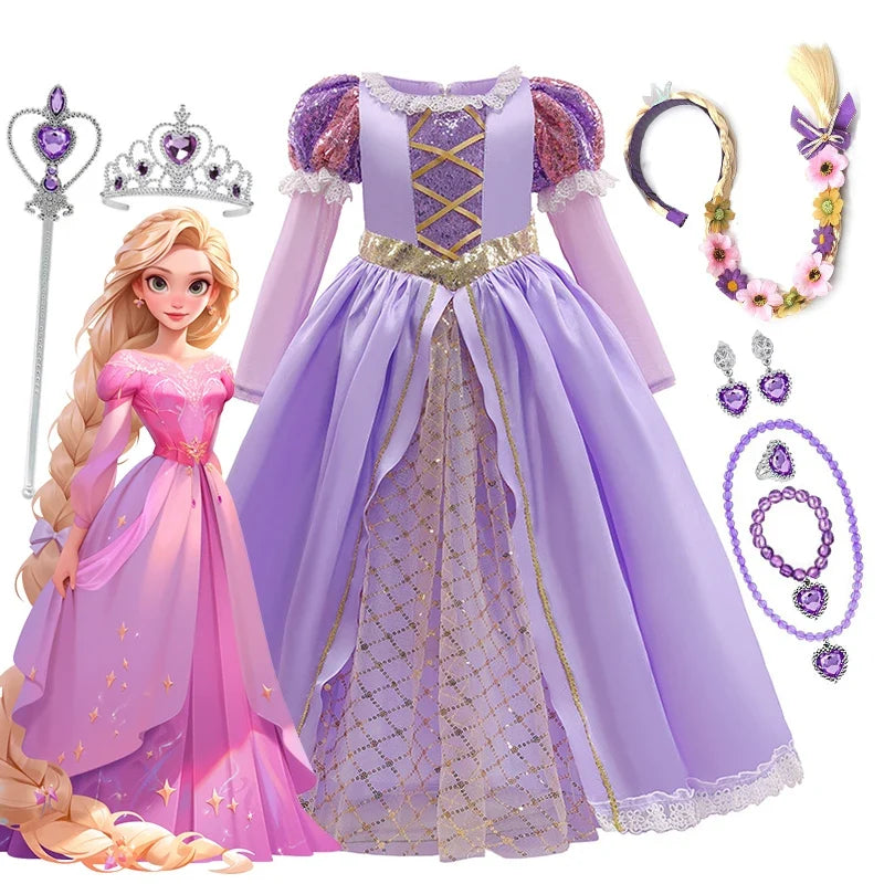 Kids Rapunzel Disney Dress for Princess Girl Tangled Cosplay Costume Halloween Christmas Carnival Birthday Party Fancy Clothes