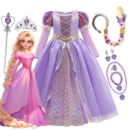 Kids Rapunzel Disney Dress for Princess Girl Tangled Cosplay Costume Halloween Christmas Carnival Birthday Party Fancy Clothes