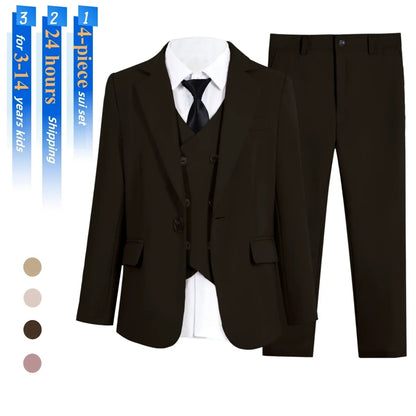Kids Tuxedo Set 4PC | Jacket Vest Dress Pants Tie | Boys 3-14 | Pageant Party | Ships Today! Toddler to Youth 3-14 | Wedding