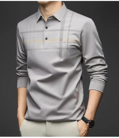 Polo T Shirt for Man 2026 Formal Business Slim Long Sleeve Tshirt Men Casual Loose Stripe Shirt for Man Designer Clothes