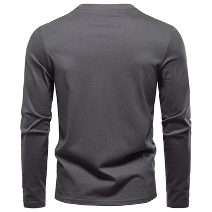 High Quality Men's long sleeve t-shirt Fashion pure 100% cotton henley collar T shirt man polera manga larga hombre