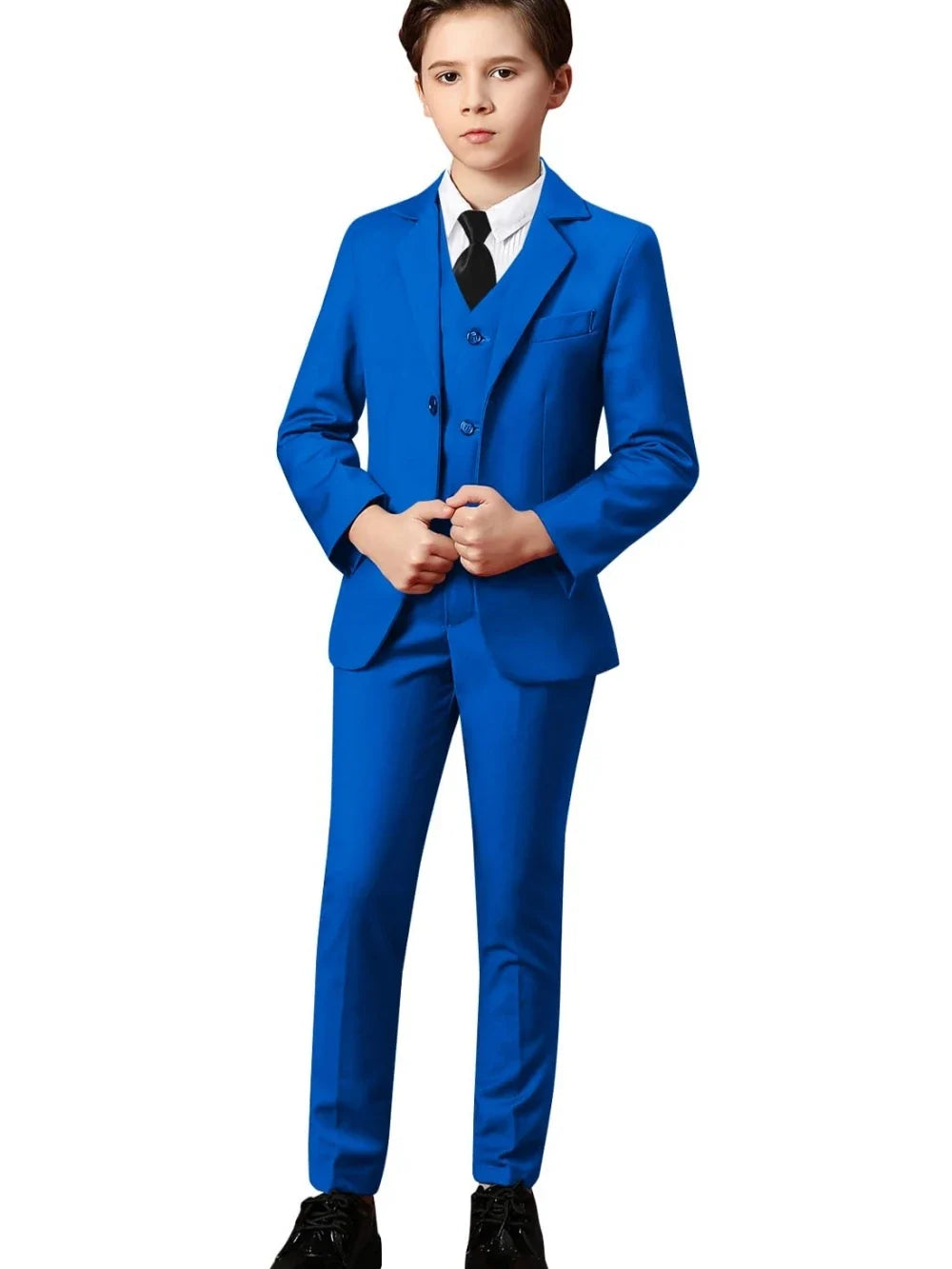 Boys Solid Suit Set 3 Pieces Perfect For Parties Smart Elegant Notched Lapel Kids Suits Wedding Ring Bearer Outfit 2-20T