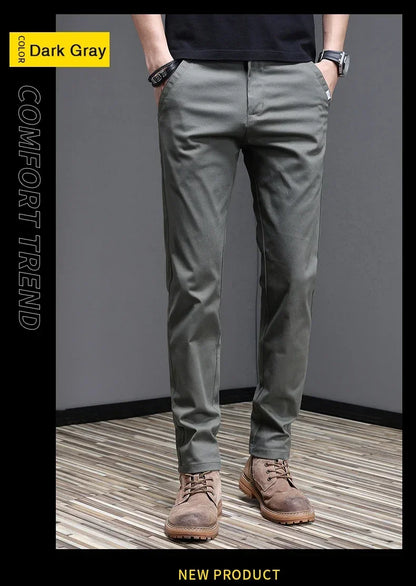 2024 Spring Summer Men's Casual Pants 97.8% Cotton Business Korean Fashion Slim Fit Stretch Gray Black Khaki Trousers Male Pant