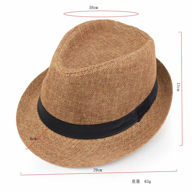 Jazz Hat British Style Linen Solid Color Hat for Men and Women Rolled Brim Couple Style Sun Hat Paper Straw Hat