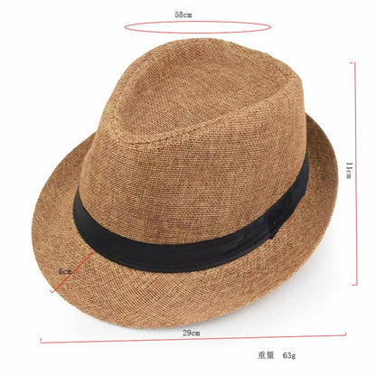 Jazz Hat British Style Linen Solid Color Hat for Men and Women Rolled Brim Couple Style Sun Hat Paper Straw Hat