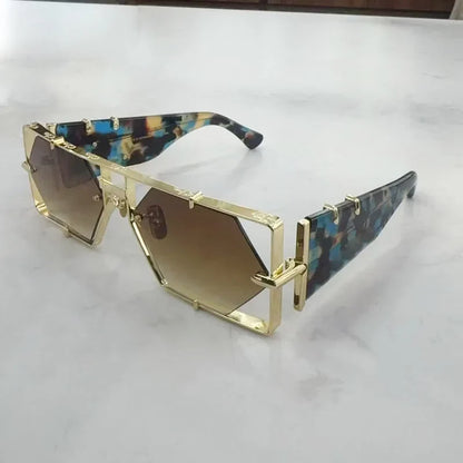 Hexagon 004 Desinger Brand Sunglasses Men Women Metal Thick Acetate Luxury Square Classical Outdoor Solar Shades UV400 with Case