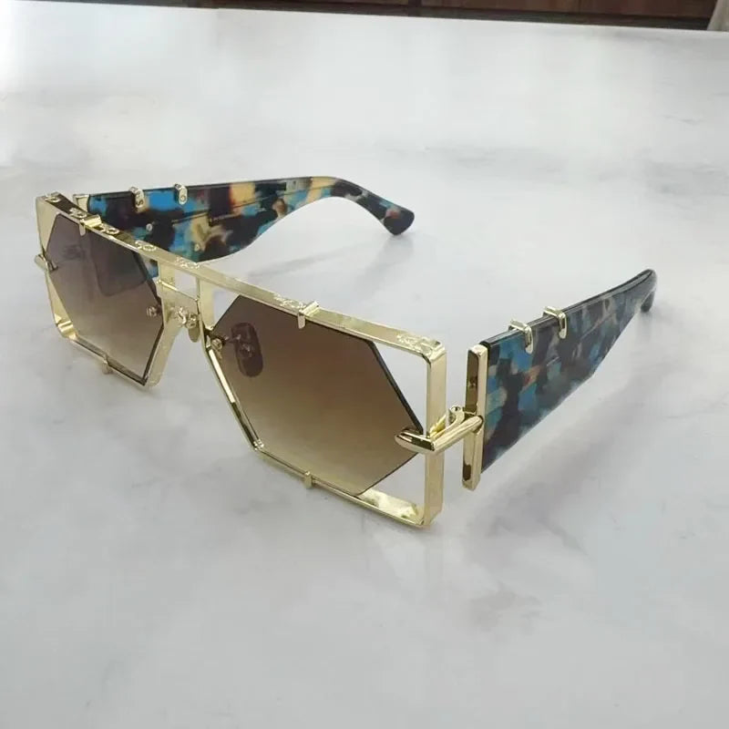 Hexagon 004 Desinger Brand Sunglasses Men Women Metal Thick Acetate Luxury Square Classical Outdoor Solar Shades UV400 with Case