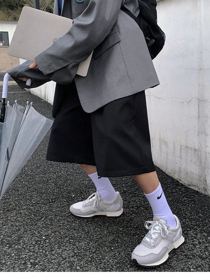 Spring Summer Loose Casual Soft Black Pleated Shorts for Men Mens with High Waist Short Straight Pants Clothes 2024