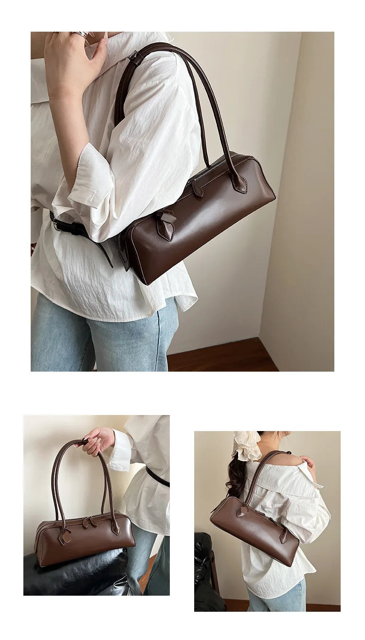 Vintage Long Shoulder Bag Women Shoulder Bag Luxury Cowhide Ladies Handbag Female Commuter Shopping Underarm Bag