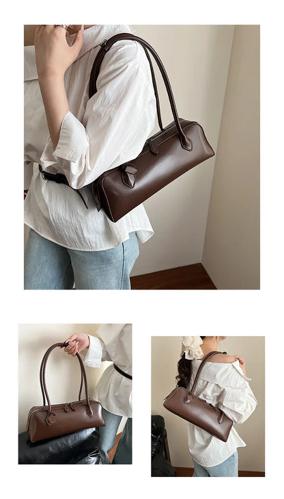 Vintage Long Shoulder Bag Women Shoulder Bag Luxury Cowhide Ladies Handbag Female Commuter Shopping Underarm Bag