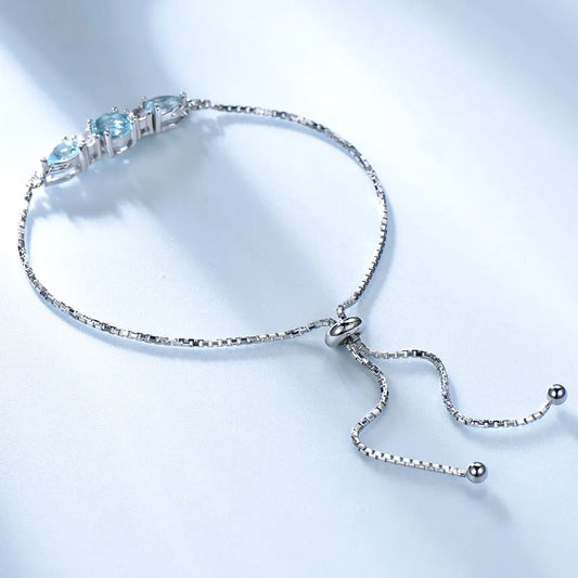 Bracelets en argent sterling 925, bracelet jonc ajustable en topaze bleue nano, bracelets ronds en forme de poire pour femme, pour mariage