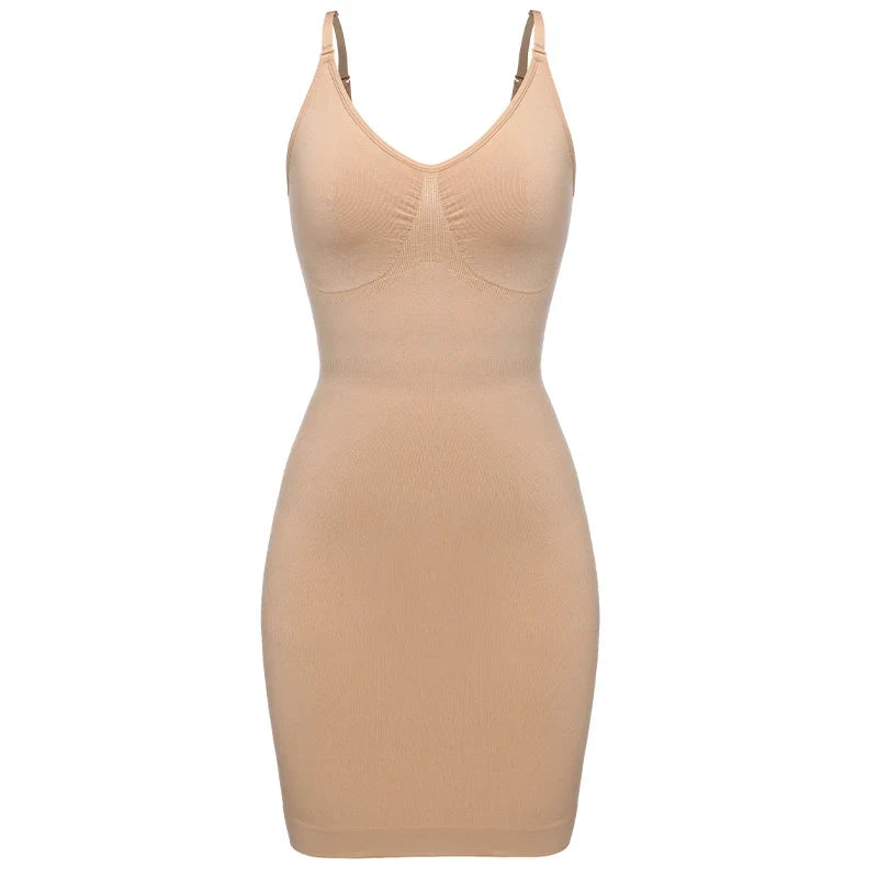 Sexy Full Slip Shapewear Women Dress V Neck Bodycon Underwear Smooth Compression Body Shaper Slimming Waist Abdomen Belly Corset