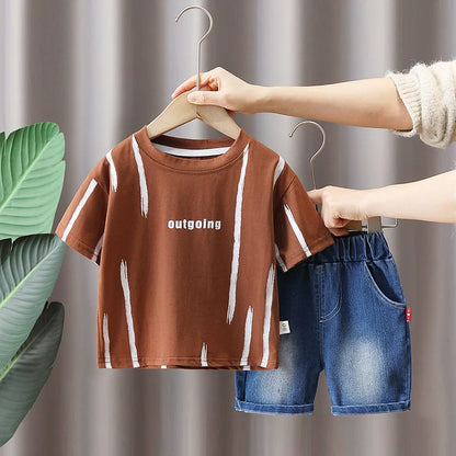 Hot Sale Baby Boys Clothes Children Cotton Printe Causal T Shirts Denim Shorts 2Pcs/set Infant Kids Toddler Tracksuits 0-5 Years