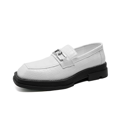 Fashionable Dress Loafers For Men, Crocodile Embossed Chain Decor Slip-on Dress Shoes