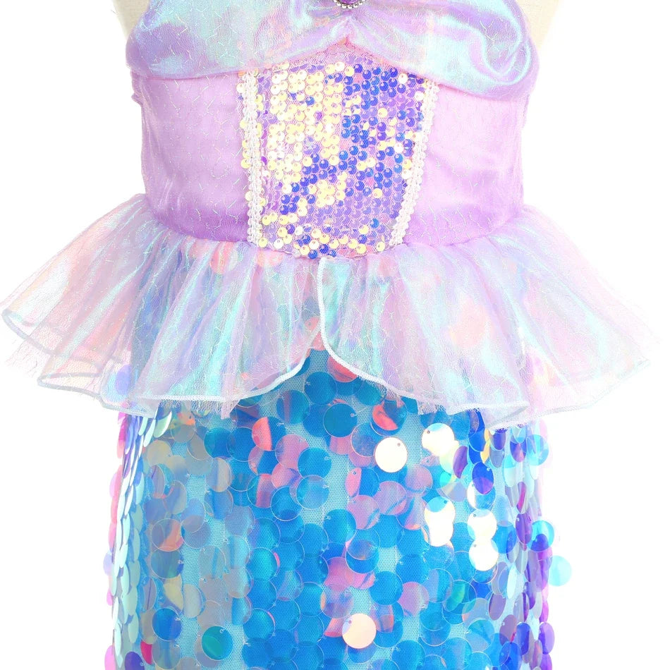 Mermaid Dress for Girl Charm Princess Cosplay Sequin Bling Costume for Kids Girl Fish Beauty Birthday Party Halloween Clothing