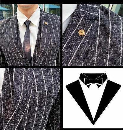 2023 Men's British Fashion Three-piece Set Slim Fit Suit Vest Trousers Ensemble Handsome Trendy All-in-one Banquet Blaze