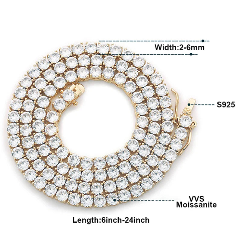 Premium Unisex Moissanite Tennis Necklace for Men Original 925 Sterling Silver Hip Hop Tennis Bracelets for Women