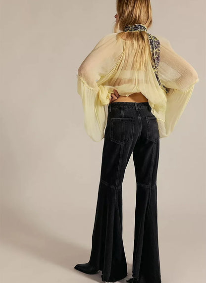 Streetwear Vintage Skinny Washed Flared Jeans Women Korean Fashion High Waist Slim Straight Pants 2025 New Casual Flared Jeans