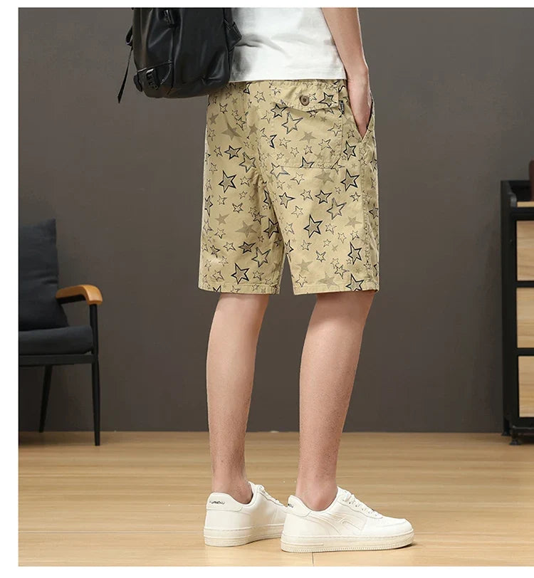 Streetwear Star Print Shorts Men Hawaii Beach Casual Shorts Outdoor Cotton Sports Elastic Waist 6XL Oversized Baggy Half Pants