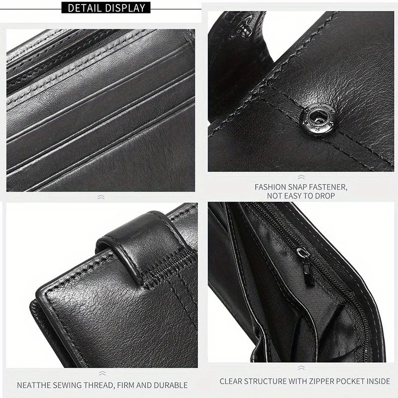 Portefeuille Homme en Cuir Véritable, Brossage Antivol Rfid, Anti-Magnétique, Porte-Monnaie Court, Grande Capacité, Portefeuille à Boucle Multi-Fentes