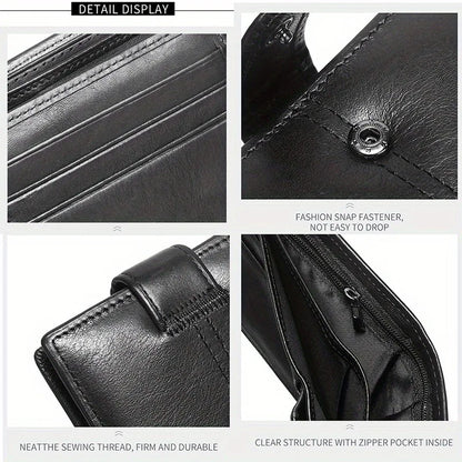 Portefeuille Homme en Cuir Véritable, Brossage Antivol Rfid, Anti-Magnétique, Porte-Monnaie Court, Grande Capacité, Portefeuille à Boucle Multi-Fentes