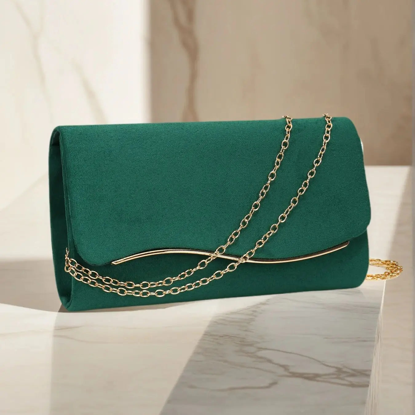 New Design Envelope Design Women Evening Bags Apricot Velvet Glitter Metal Clutch Bags With Shoulder Chain For Wedding