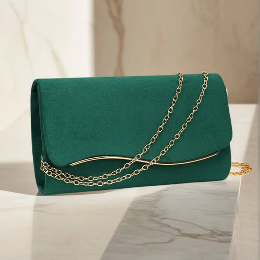 New Design Envelope Design Women Evening Bags Apricot Velvet Glitter Metal Clutch Bags With Shoulder Chain For Wedding