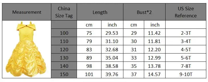 Yellow Princess Dress Halloween Cosplay Costumes Beauty and The Beast Kid Dress For 2-10Y Girls Birthday Party Children Clothing