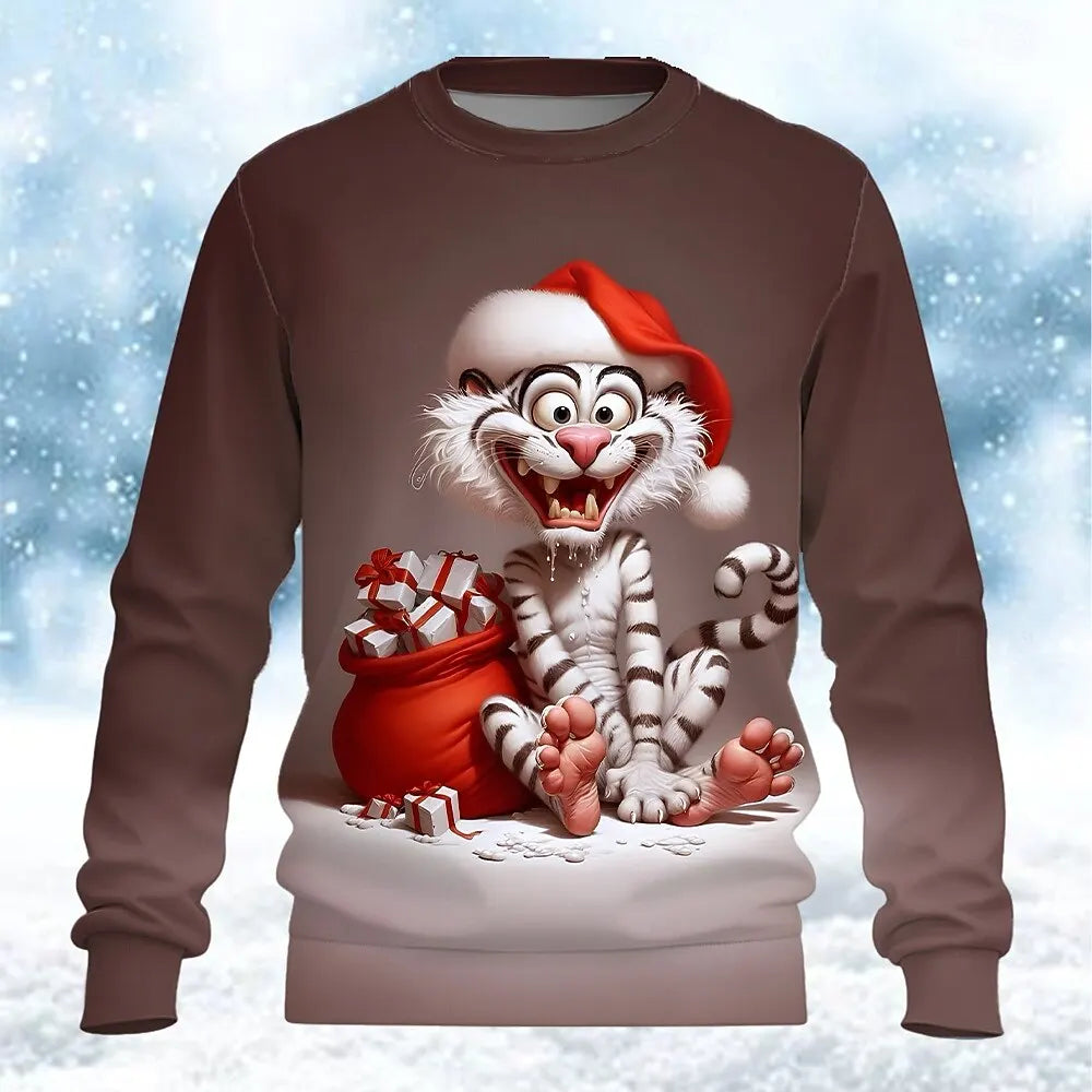 2025 Fun Santa Claus 3D Print Crewneck Sweatshirt Christmas Theme Relaxed Fit Long-Sleeve Sweatshirt Casual Party Wear