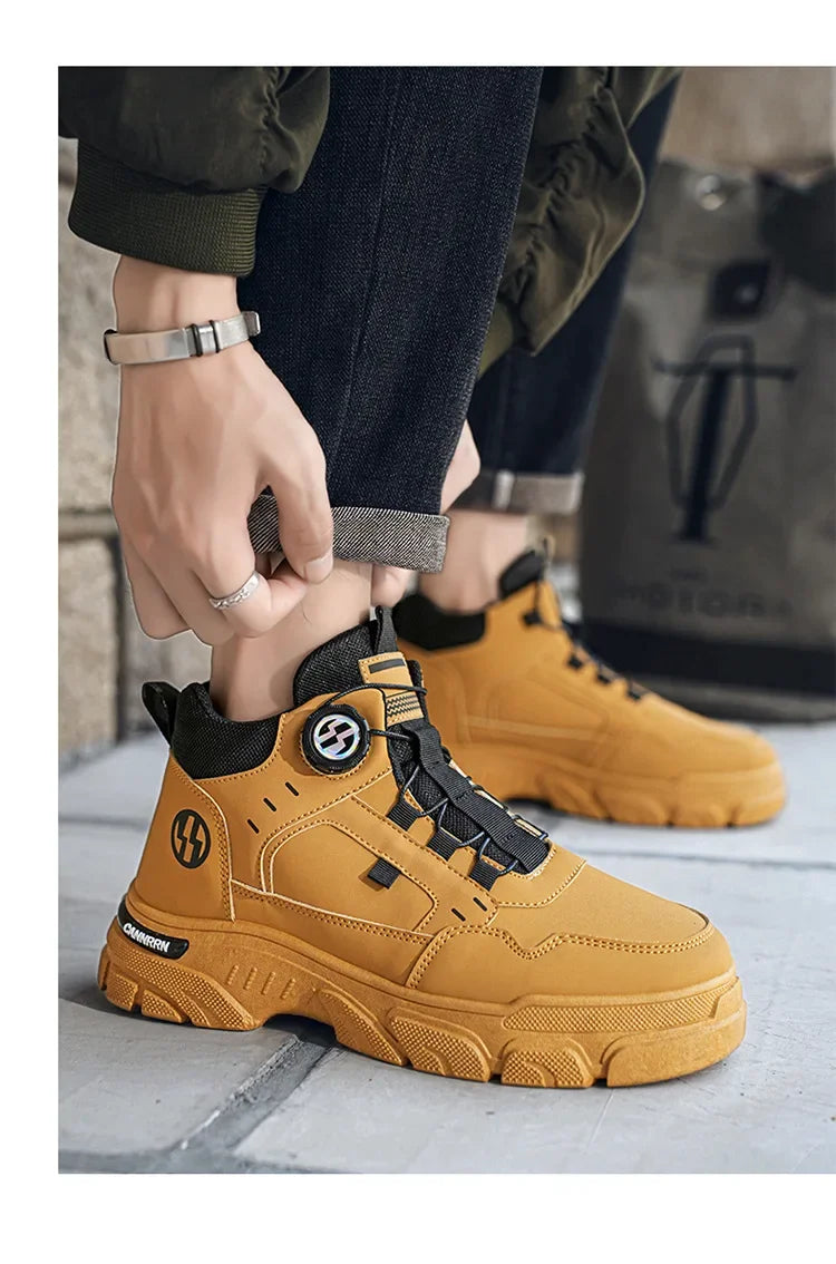 Autumn Men's Sneakers New Breathable Workwear Shoes Trendy Thick Soled Shoes Anti Slip White Casual Skateboard Shoes Ankle Boots