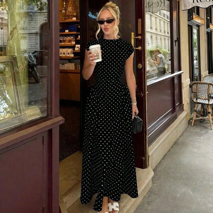 White Polka Dot Long Dress Summer Sexy High-Waisted Vintage Print Sleeveless Dress Casual Party Vacation New Women Dress
