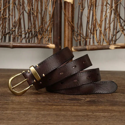 2.3CM Pure Cowhide High Quality Genuine Leather Belts for Women Copper Buckle Fancy Vintage Ladies Thin Belt Jeans Cowboy Cintos