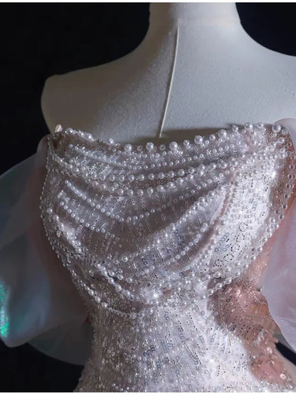 Luxury Elegant Beaded Evening Dresses 2025 New Shoulder Sequins Fishtail Dress Graduation Prom Wedding Dress Engagement Dress