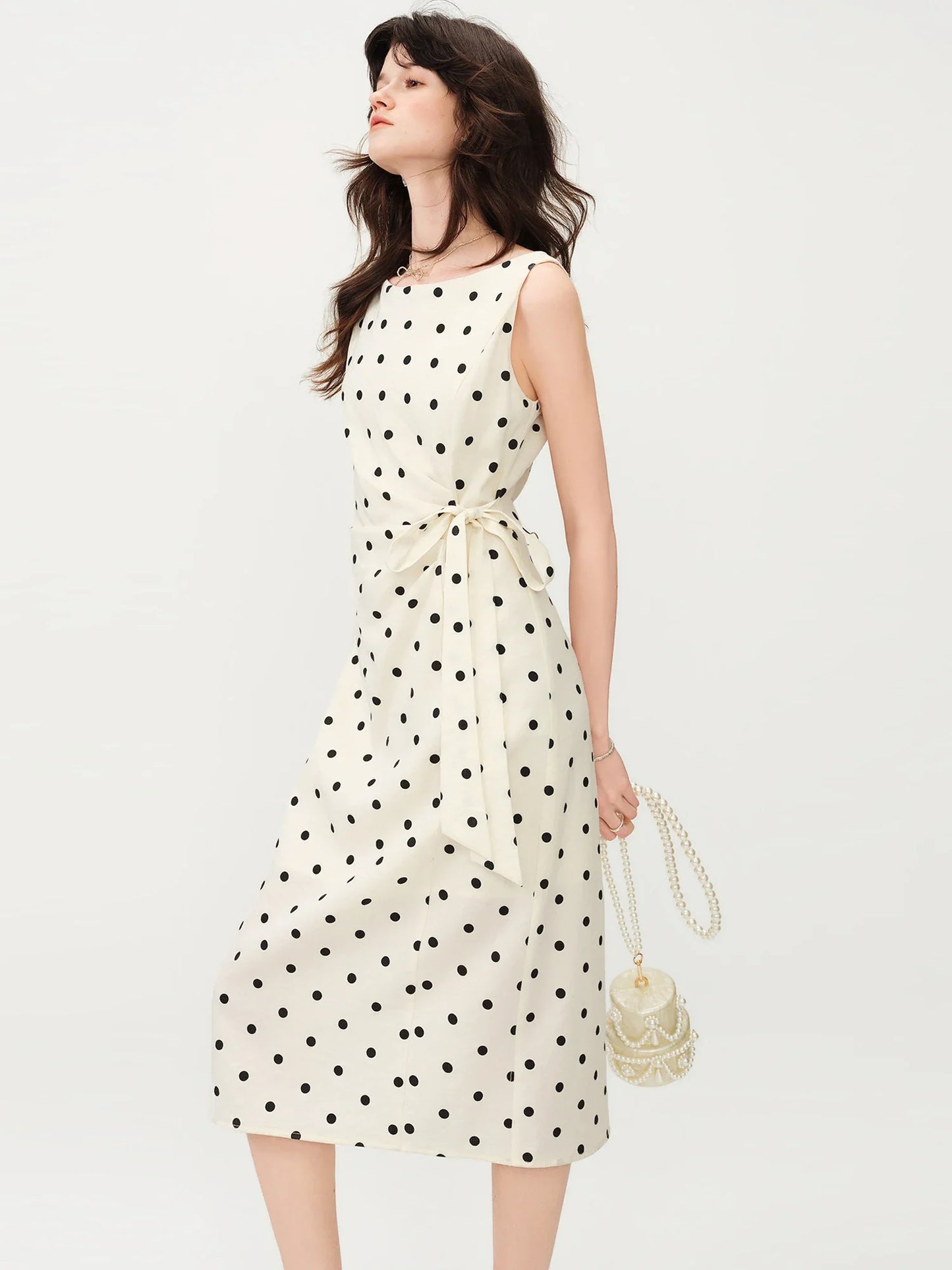 2026 New Summer Women's Polka Dot French Style Dress, Waist-Cinching Flowy Midi Dress for Coquette Chic & Daily Vacation