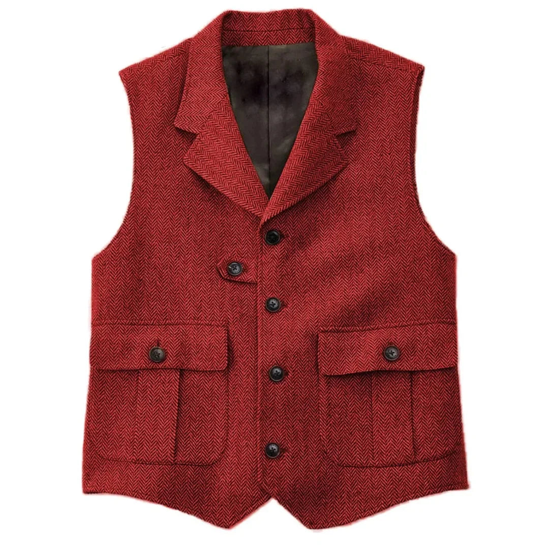 Men Vest Blue Herringbone With Lapel Single Button Waistcoat For Wedding Birthday Banquet Business Casual Work Men Suit Vest