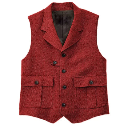 Men Vest Blue Herringbone With Lapel Single Button Waistcoat For Wedding Birthday Banquet Business Casual Work Men Suit Vest