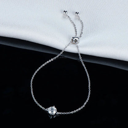 1CT Round Cut Moissanite Solitaire Diamond  Bracelet for Women Men 925 Silver Minimalist Charm Bracelet Wrist Chain Adjustable
