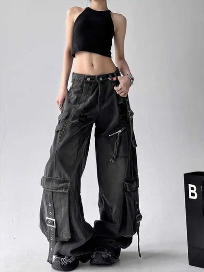 Black Jeans Women American Style Y2K 90S Vintage High Waisted Jean Straight Trouser Streetwear Casual Loose Wide Leg Denim Pants