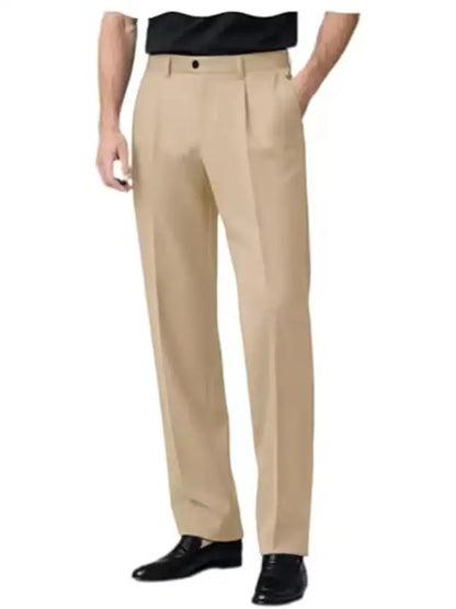 Men's Pleated Dress Pants Wide-Leg Versatile Premium Formal Banquet Wedding Summer Casual Trousers Chinos Business Daily Office