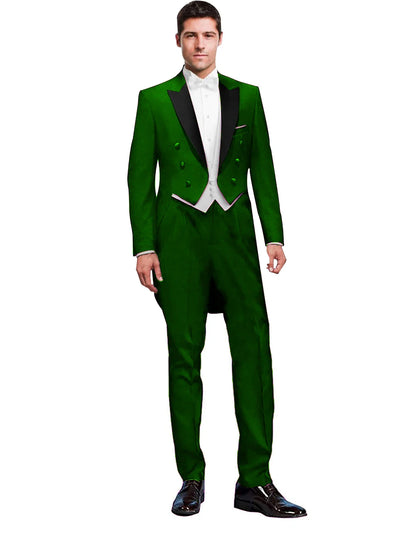 3 Piece Black Men Suit Wedding Groom Tuxedo Long Tailcoat Best Man Formal Prom Suit Fashion Costume Homme (Jacket+Vest+Pants)