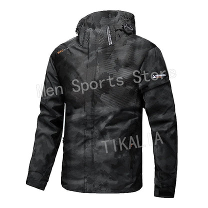 Men’s Outdoor Hiking Jacket Waterproof Windbreaker Hooded Coat Lightweight Sportswear for Camping Trekking Climbing Travel