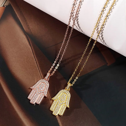 Hamsa Hand Real Moissanite Pendant Necklace for Men Women 925 Sterling Silver 18k Gold Plated Hiphop Fatima Necklace Jewelry