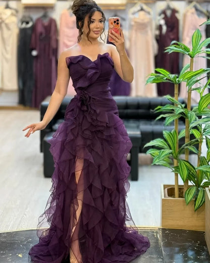 Customized Modern Style Classic Tulle Ruched A-line Strapless Long Dresses Bespoke Occasion Dresses Sizes Available High Quality
